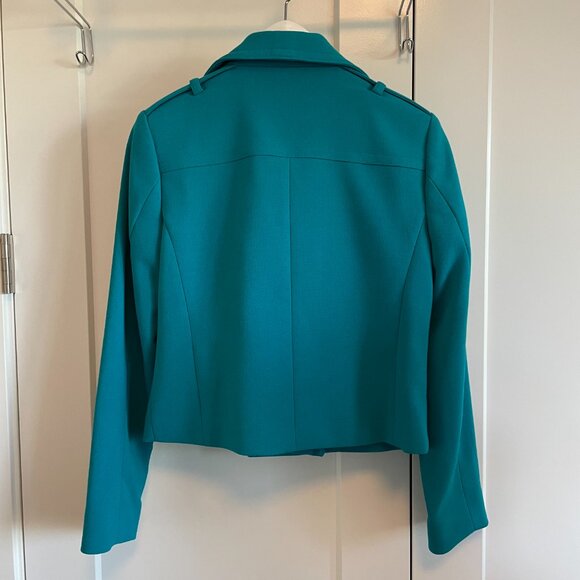 Bellefleur COLET Nordstrom Double Breasted Poly Blend Crop Moto Blazer Blue XS - Picture 8 of 14